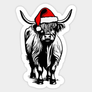 Christmas Highland Cow with Santa Hat Sticker